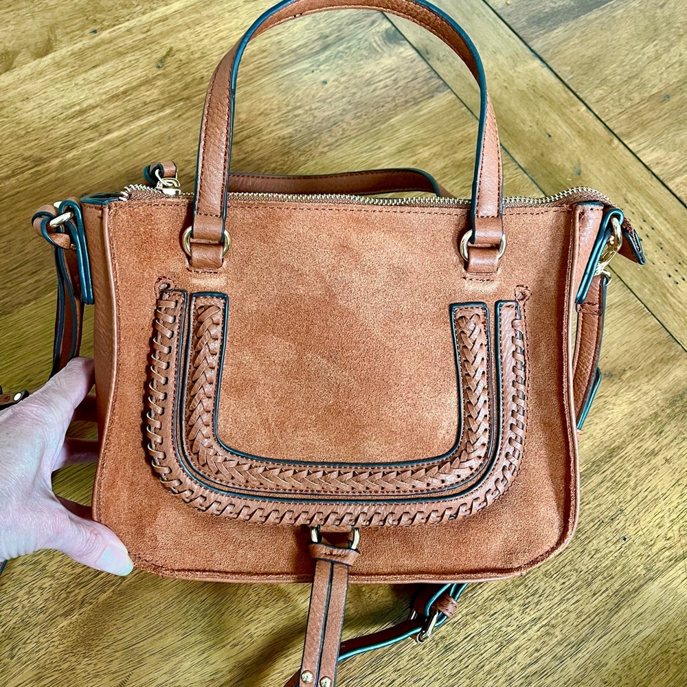 EUC Sole Society Vegan Whiskey Suede/Leather Brown Crossbody Bag
